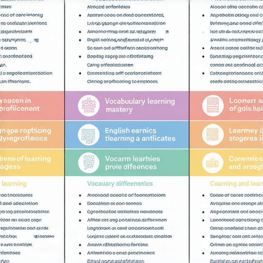 不同英語程度的詞彙學習分析圖，從A1到C1顯示學習者的態度與進度變化，強調各級別在詞彙掌握上的差異與學習策略。