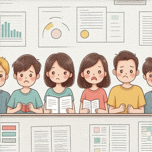 提早了解英文學習中的煩惱與解決方法的圖片，包括學生困惑的表情、學習材料、書籍和解決方案的提示，展現學習者如何克服英語學習中的挑戰。