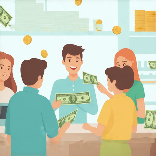 英語技巧教學，展示找錢與結帳方法，圖片包含現金、鈔票、硬幣以及結帳場景，幫助學習者掌握日常英語會話，提升在商店或餐廳的溝通能力。