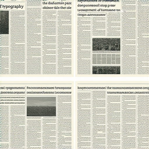 不同款式的英文格式比較圖，展示過去與新報紙的排版演變，呈現各種字型、標題設計及排版風格，反映出版業的發展與變化。