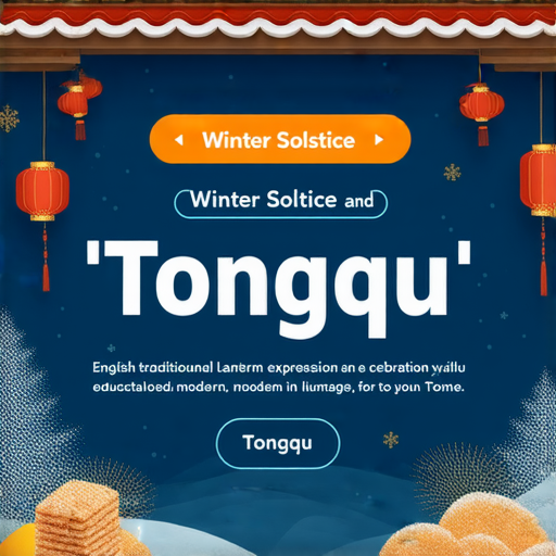 冬至與通渠的英文表達解析學習分享圖片，展示傳統文化與語言學習的結合，呈現冬至慶祝活動和通渠意義，並提供相關英文詞彙與短語的視覺化解說。