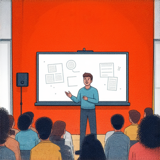 提升英文單向溝通技巧的重要性與實用方法分享，圖片展示英文單向溝通的技巧，包含筆記、演講者、互動環節，強調有效表達與理解的重要性。