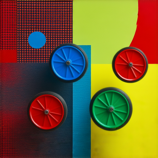 四個兄弟的迷語，描述一個沒有腳卻能走的物件，時刻與人相伴，答案是輪子。圖片主題為四個輪子一起運行的創意呈現。