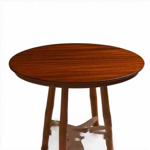 一張展示桌子的圖片，桌子有四隻腿但不會走路，桌面圓形，象徵迷語中的答案。這幅圖吸引人，與謎語內容相呼應，適合用於娛樂或智力挑戰相關話題。