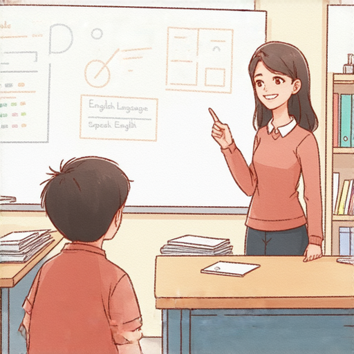 突破語言天花板的圖片，展示了一位外籍教師與學生進行一對一英語課程，強調流利說英文的學習過程，背景中有教學用具和積極的學習氛圍。