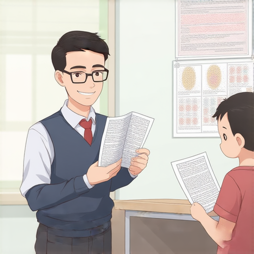 外籍老師一對一指導學生學習英文，專注於手足口病的症狀與預防措施，學生手中拿著相關教材，提升對病症知識的了解與掌握。