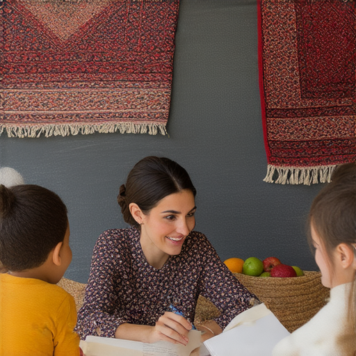 一位外籍英文老師與學生在課堂上互動，背景呈現土耳其文化元素，學習氛圍輕鬆愉快，標示出一對一學習英語的特點，揭開土耳其的神秘面紗，開啟英語之旅。
