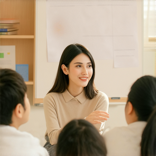耳水不平衡主題圖片，展示外籍英文老師與學生進行互動，探討耳水不平衡的原因及克服方法，強調學習與健康的緊密聯結。