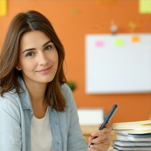 一位外籍老師與學生進行一對一英語課程，專注提升電話溝通技巧，背景中有教學工具與教材，營造專業學習氛圍，打破語言障礙，促進交流與理解。
