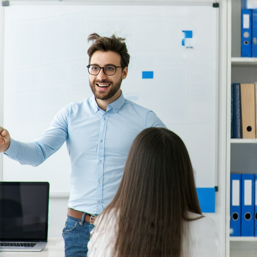 一名外籍老師與學員進行一對一商務英語教學，老師正專注講解，學員積極筆記，背景顯示學習資源，強調提升商務英語能力的重要性。