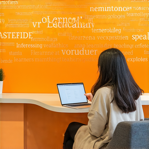 一名外籍教師與學生進行一對一英語教學，背景顯示英文專業詞彙，傳遞掌握專業詞彙的重要性，吸引學習者探索我們的外籍教學服務。