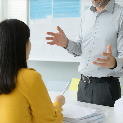 會計英語教學場景，外籍老師與學生一對一互動，提升專業溝通能力，掌握會計英語秘訣，學習氛圍活躍，專注於會計專業知識。