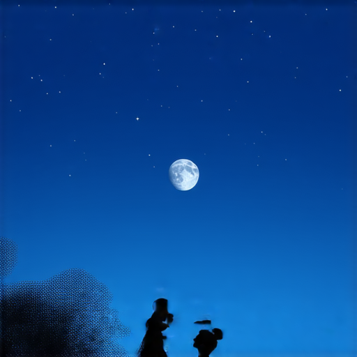 外籍老師在浪漫的夜景下，與學生一對一交流，靈活運用「月亮與心」主題學習英文，提升語言能力，享受學習過程的照片。