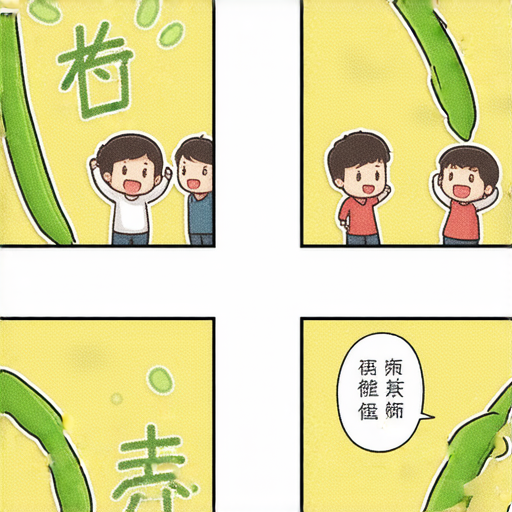 四格漫畫呈現中文學習的趣味，搭配四季豆的活力，吸引學生立即預約外籍英文老師提供一對一教學，探索中文的魅力與樂趣。