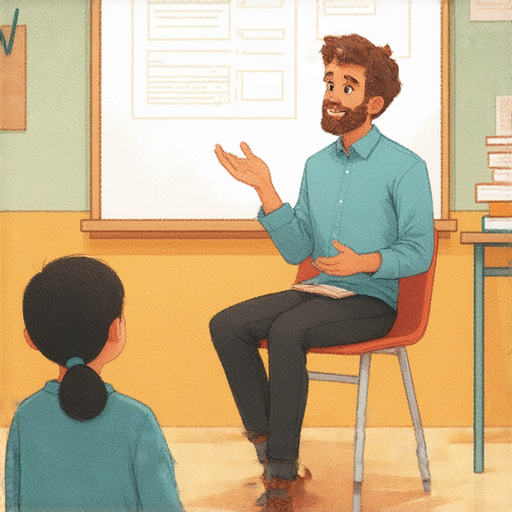 一位外籍老師在教室中，一對一指導學生學習英語，強調回饋社會與回顧人生的重要性，展現學習的雙重力量和互動氛圍。