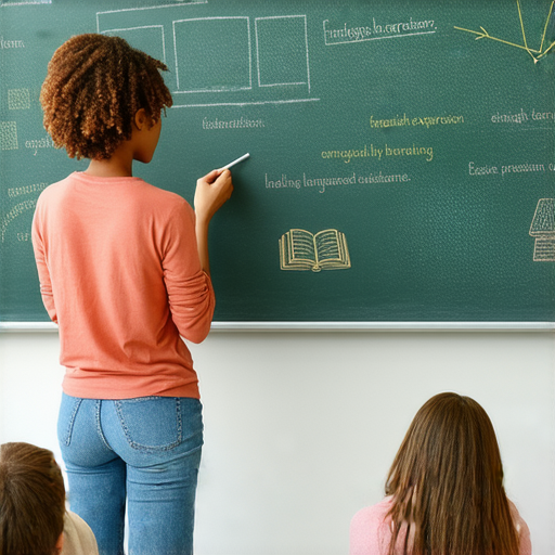 外籍老師一對一指導學生學習英文表達，展示巧妙的比喻，背景為課堂場景，強調打破語言障礙的學習體驗，立即開始提升英文能力。