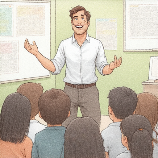 探索滋潤與滑倒的英語魅力的外籍老師在課堂中示範學習方法，學生們專注聆聽，體驗輕鬆學習的過程，促進語言能力提升。