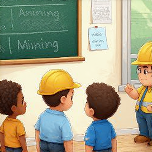 學會這10個礦業及砌築英語詞彙，讓外籍老師一對一教你日常對話的圖片，展示了詞彙學習的過程與外籍教師互動的場景，強調實用的英語交流技巧。