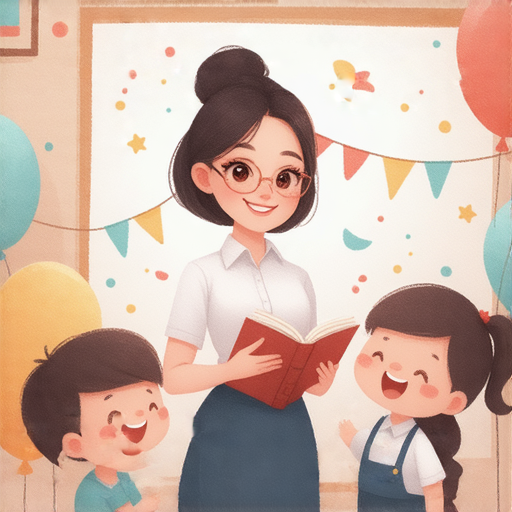 外籍老師帶領學生學習國慶相關英語詞彙，探索節日文化，提升英文能力，並享受互動學習的樂趣，背景呈現節日慶祝的氛圍，圖像色彩鮮明，吸引注意。