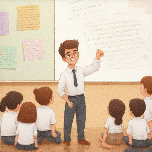 外籍老師正帶領學生進行滲透學習活動，互動式教學中充滿歡樂與探索，學生們專注於學習英文，激發對語言奧秘的好奇心。