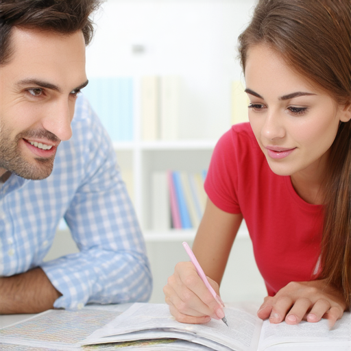 外籍老師一對一輔導中一學生提升英文實力的場景，專注學習，快速突破學科測驗，展現積極學習氛圍，適合對英文有需求的學生，提升語言能力。