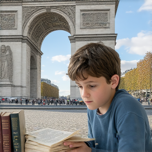 解鎖凱文與凱旋門的秘密，外籍英文老師一對一教學，提升英語能力，圖中顯示教學場景與凱旋門的美景，學生專注學習，完美結合語言學習與文化探索。