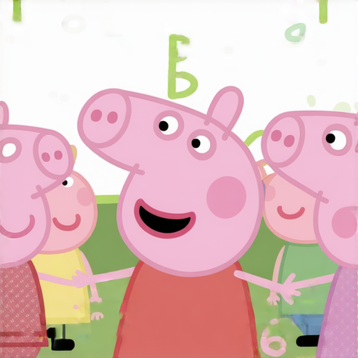 小豬佩奇與小英文字母學習的插圖，學生正專注於外籍教師教學，展現英文學習的樂趣和成效，鼓勵立刻預約一對一教學，掌握英文秘訣。