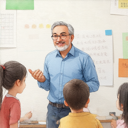 一位外籍老師在教導學生有關硬盤和書法的知識，展現多元化的學習環境，鼓勵學生探索英文的無限可能，提升語言能力及實用技能。