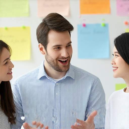 一位外籍老師與學生進行一對一英語對話課程，學生專注聆聽，背景有國際用語的圖示，展現流利對話的學習體驗，掌握國際用語。