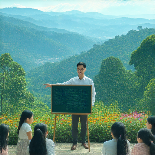 外籍老師在碧瑤的美景中指導學生學習英文，展示簡單有效的英文小技巧，幫助學生立刻提升英文水平，探索碧瑤之美與語言學習的結合。