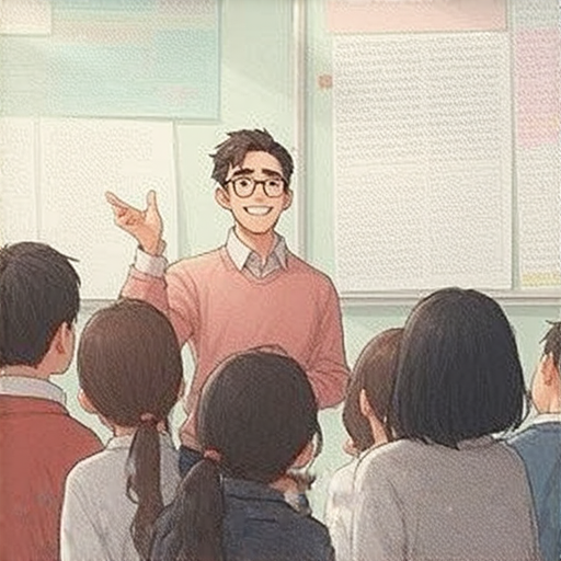 外籍老師與學生互動，專注於語言學習，展示突破英文障礙的教學場景，強調語言技巧的提升與溝通能力的增強。