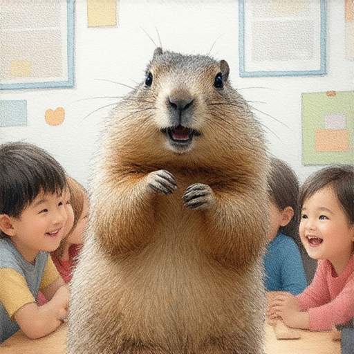 外籍英文老師與學生互動，土撥鼠象徵團隊精神，創造輕鬆學習氛圍，提升學習興趣，探索一對一教學的樂趣，促進與老師的合作與交流。