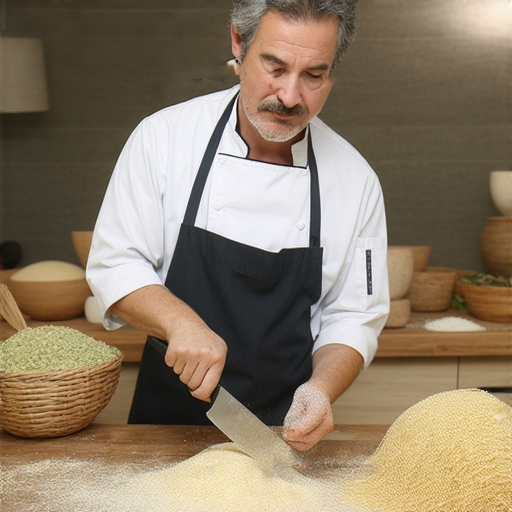 刀削麵製作過程中，外籍老師示範刀子及刀片的使用技巧，學生專心學習，探討刀削麵的秘密與技術，體驗一對一教學。