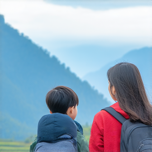 在山上與外籍老師進行一對一英文學習，學生專注交流，背景為壯麗的山景，展現探索新語言的高峰，創造愉快學習氛圍，提升英語能力與信心。