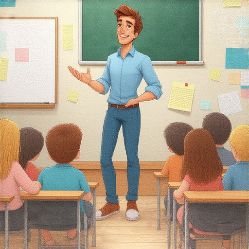 外籍老師指導學生學習初級英文，背景為充滿活力的課堂環境，學生專心聆聽並參與。探索初級英文的奧秘，輕鬆入門英語學習。