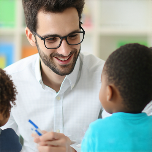 一對一外籍英文老師教授學生展現魅力的課程，吸引人前來報名參加，展覽的秘密正待發現，背景有吸引眼球的教材與互動學習環境。