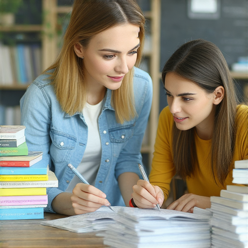 外籍老師一對一教學場景，學生專注學習英文，桌上有書本和筆記，顯示學習氛圍，強調學好英文的秘密與外籍教師的互動。