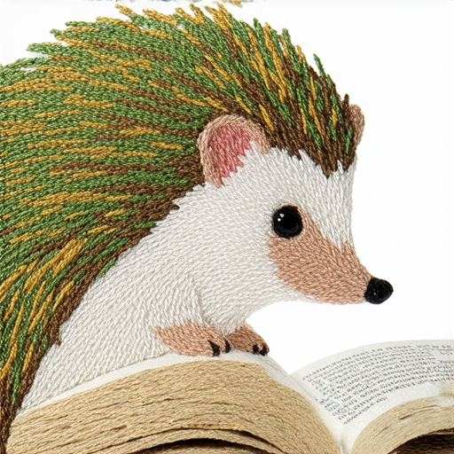 英語世界的奧秘中，刺蝟的可愛形象與刺繡藝術交織，展示外籍老師帶領學生探索學習的愉快氛圍。