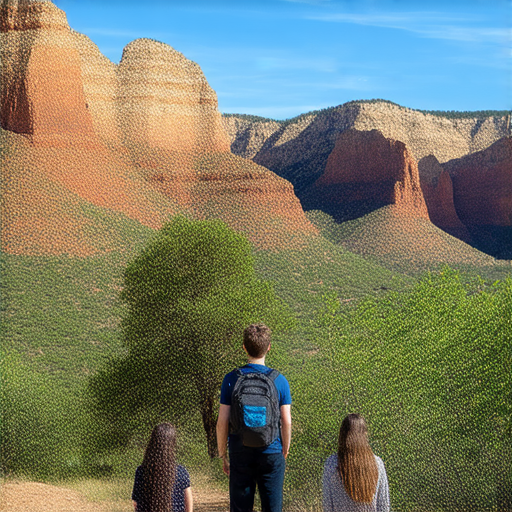 一位外籍英文老師在科羅拉多大峽谷前指導學生，展示學習英語的新視野，背景為壯麗的峽谷風景，啟發學習者探索英語的樂趣與秘密。