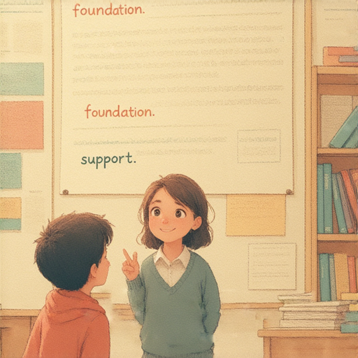 提升英文能力的學習場景，展示學生與外籍老師一對一交流，探索墊底、墊支等詞彙，啟發語言學習的旅程，激勵學習氛圍，促進英語能力的增進。