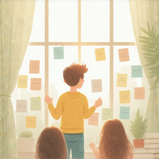 探索窗邊的詞彙世界的圖片，展示外籍老師指導學生學習英文的場景，強調輕鬆掌握英語的重要性和樂趣，鼓勵學習者探索新知。