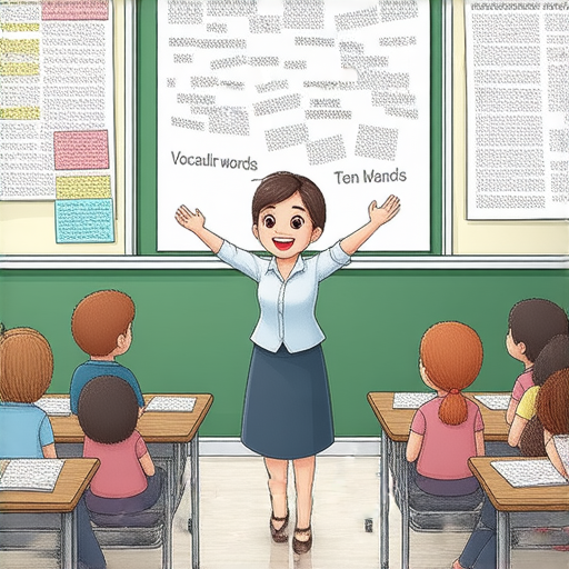 外籍老師教學場景，學生們聚精會神學習十個有用英文詞彙，提升生活技能與自信，探索如何通過這些詞彙在日常生活中獲得幫助與加油。