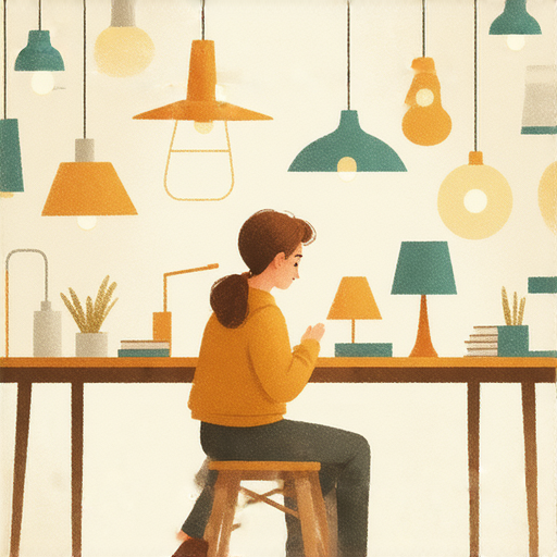 一位外籍英文老師正與學生進行一對一的燈具英文教學，桌上擺放著各式燈具，背景展示多種燈具樣式，創造輕鬆學習氛圍。探索燈具世界，掌握燈的英文。