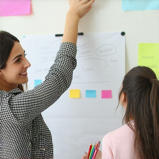 一位外籍老師與學生進行一對一英語學習，老師教授概念與詞彙，學生聚精會神，場景展示語言學習的互動與樂趣，探索英語世界的無限可能。