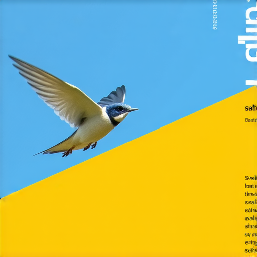一隻優雅的燕子在藍天中翱翔，旁邊文字提示「燕子」的英文翻譯，吸引讀者了解更多英語學習資源，提升語言能力。