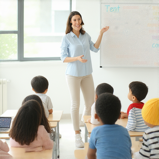 外籍老師教學場景，其中老師用英文自在表達帳篷、帳號等生活用語，學員專心聆聽，突出語言學習的互動性與趣味性。