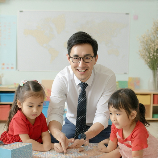 外籍老師在教學中展現魅力，學生們專注學習英語技巧，產品示範在教室內，氣氛活躍，假期主題結合，促進英語學習和交流。