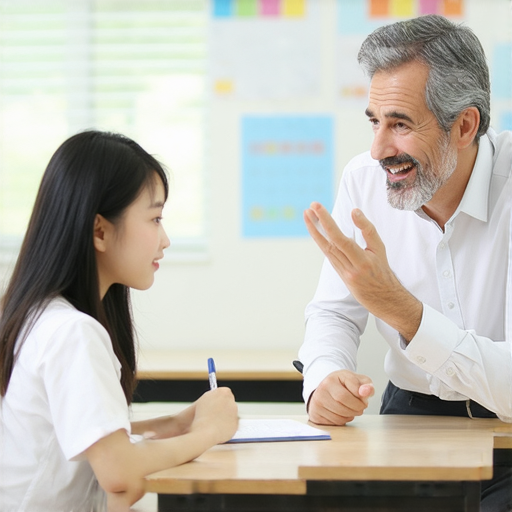 一位學生與外籍英文老師進行一對一學習，專注於提升英語能力，突破學習困境，開啟更多機會之門的情景。