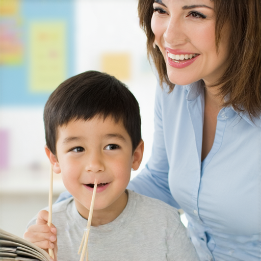 用筷子學習英文的外籍老師一對一教學課程，學生專注上課情景，突破語言障礙，提高英文能力，立即報名參加，享受互動式學習體驗。