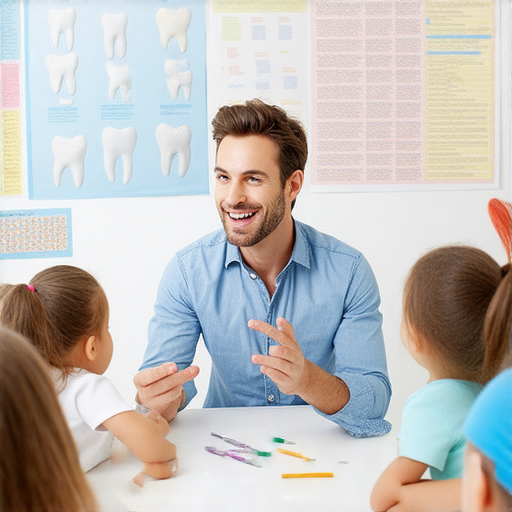 外籍英文老師教學場景，學生學習牙醫術語，老師示範牙齒健康知識，探索有效溝通技巧，輕鬆解決牙齒問題，提升牙科專業知識，促進英語學習。